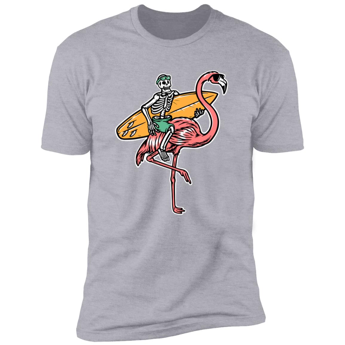 Retro Surfing skeleton on flamingo Premium Short Sleeve T-Shirt
