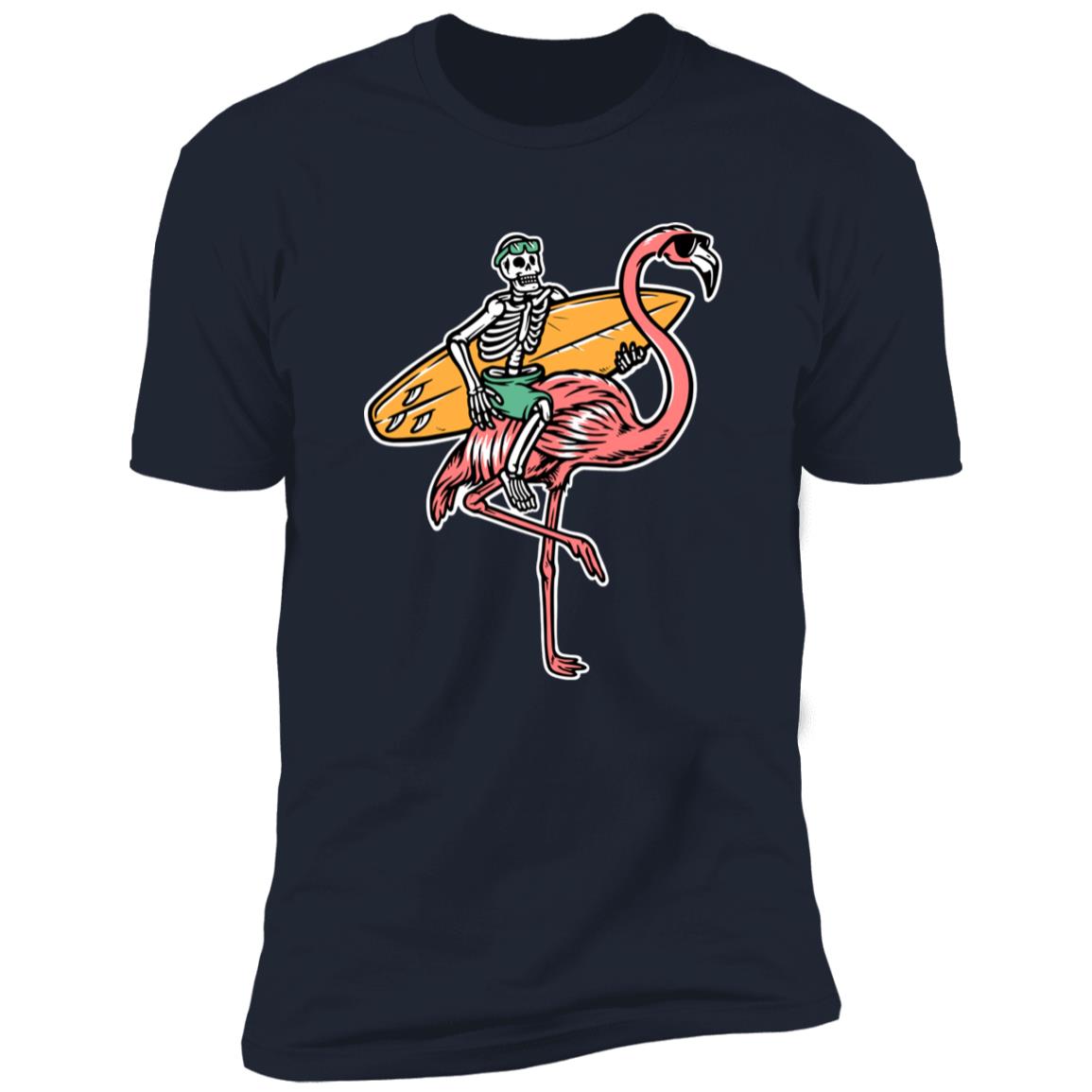 Retro Surfing skeleton on flamingo Premium Short Sleeve T-Shirt - Image 11