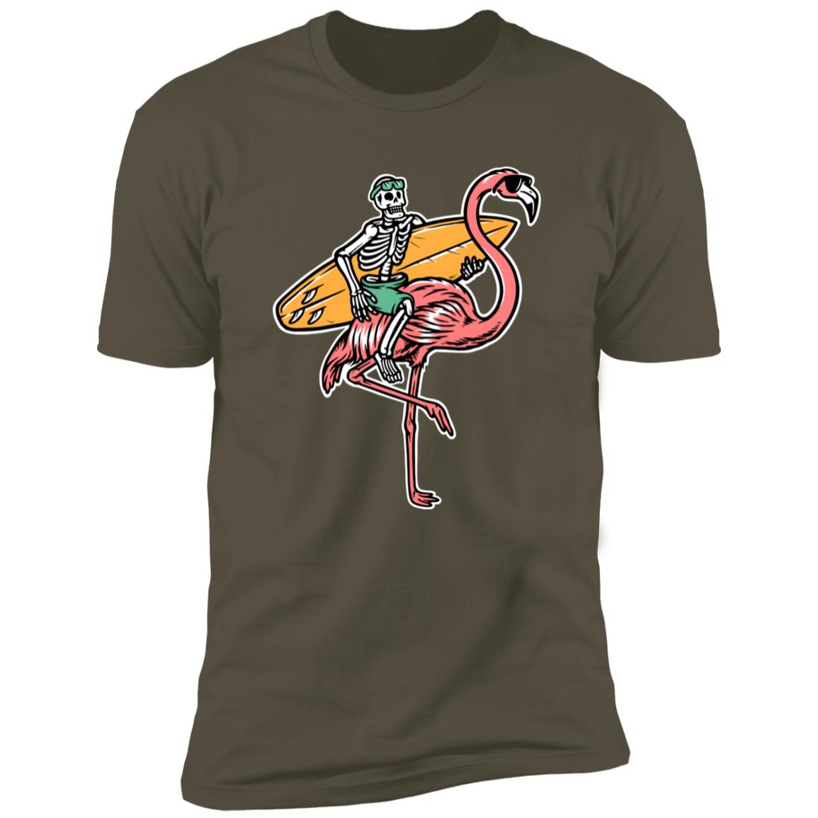 Retro Surfing skeleton on flamingo Premium Short Sleeve T-Shirt - Image 12