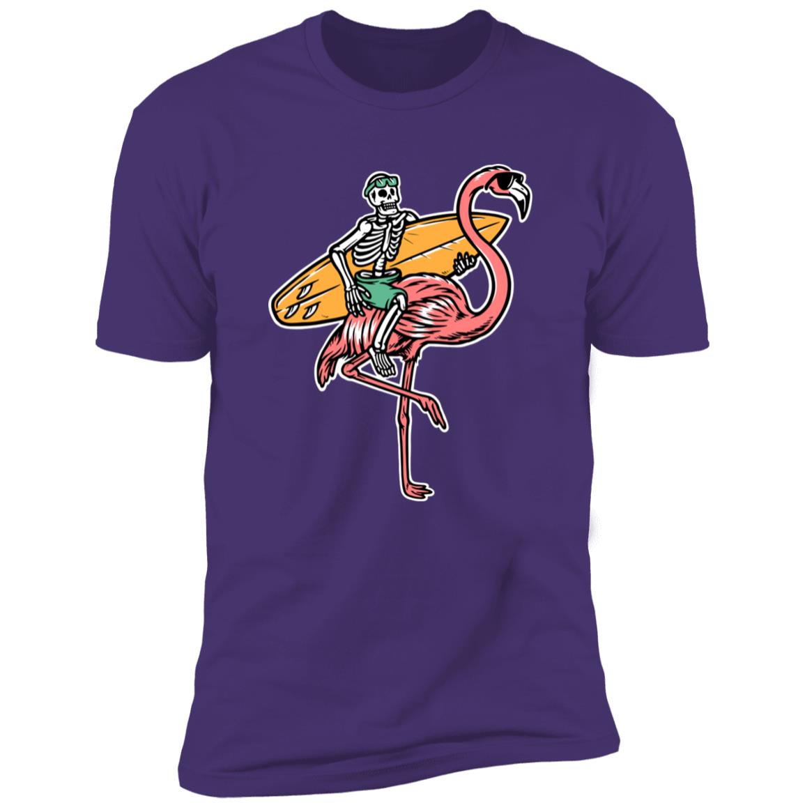 Retro Surfing skeleton on flamingo Premium Short Sleeve T-Shirt - Image 13
