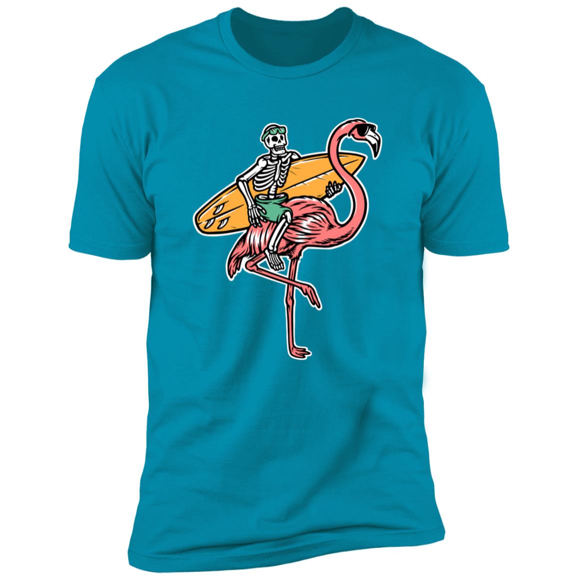 Retro Surfing skeleton on flamingo Premium Short Sleeve T-Shirt - Image 14
