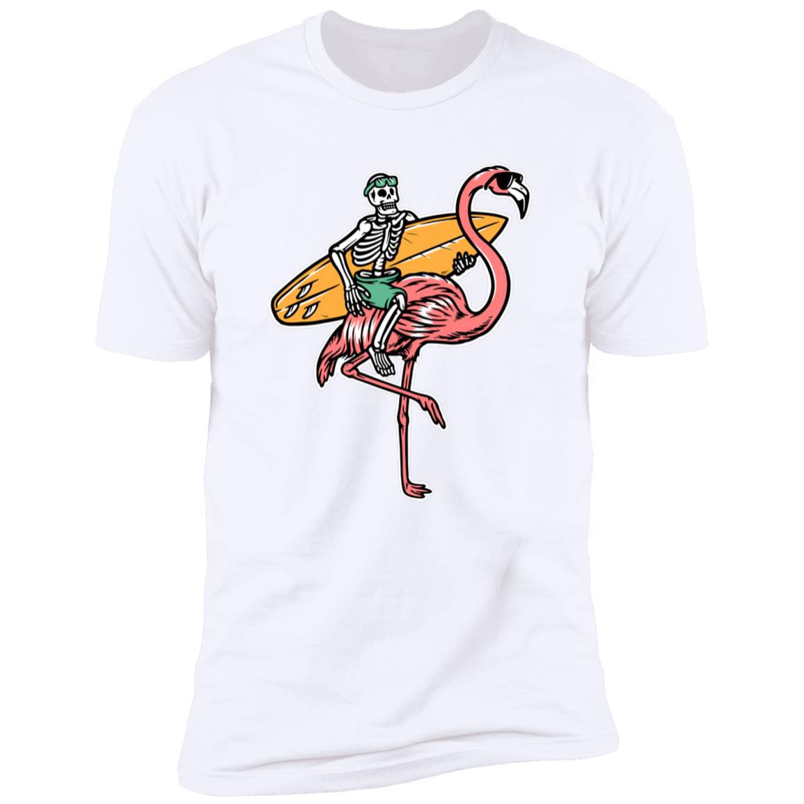 Retro Surfing skeleton on flamingo Premium Short Sleeve T-Shirt - Image 3