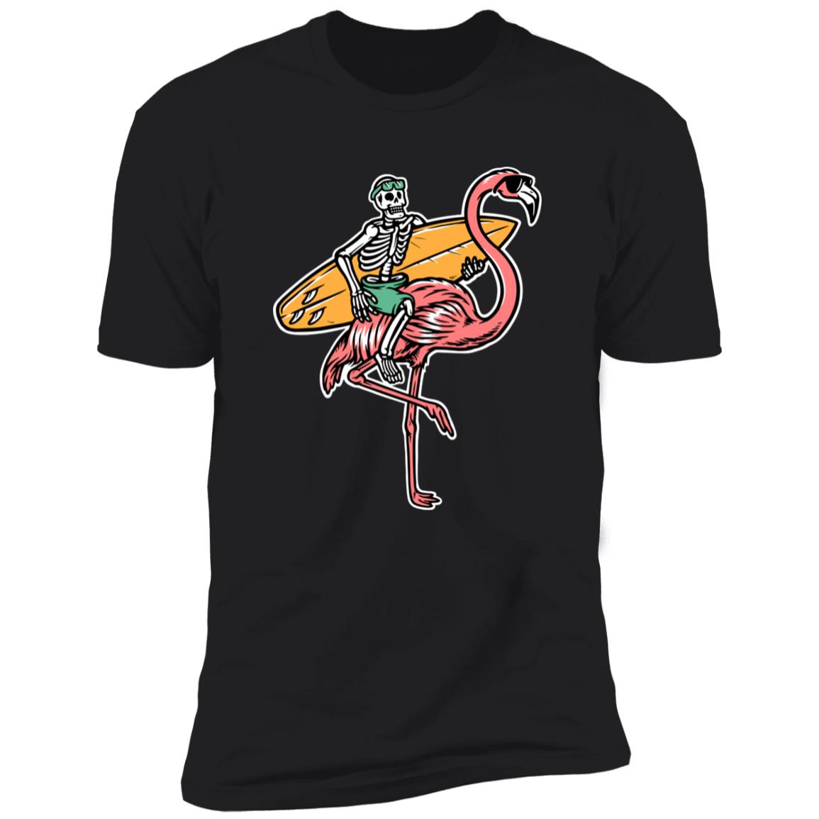 Retro Surfing skeleton on flamingo Premium Short Sleeve T-Shirt - Image 4