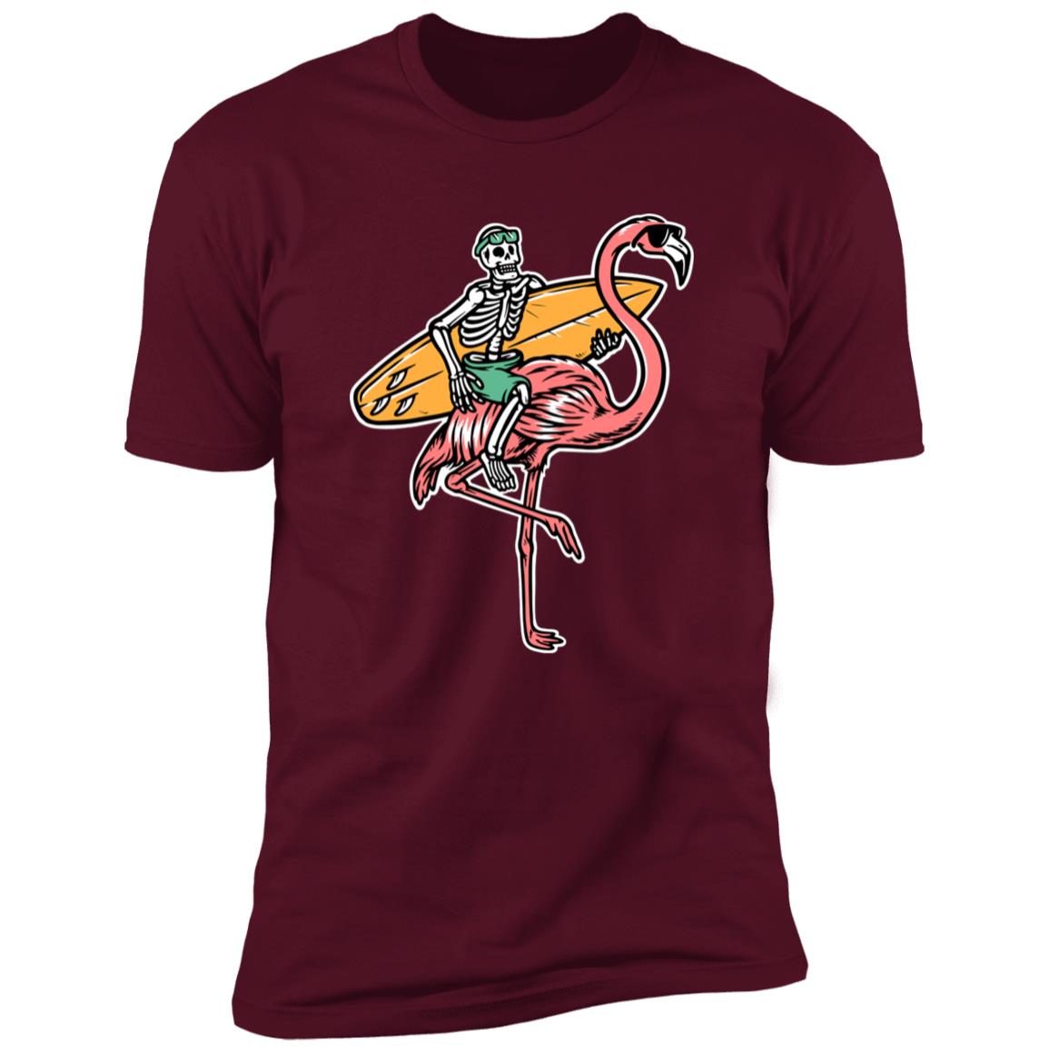 Retro Surfing skeleton on flamingo Premium Short Sleeve T-Shirt - Image 5