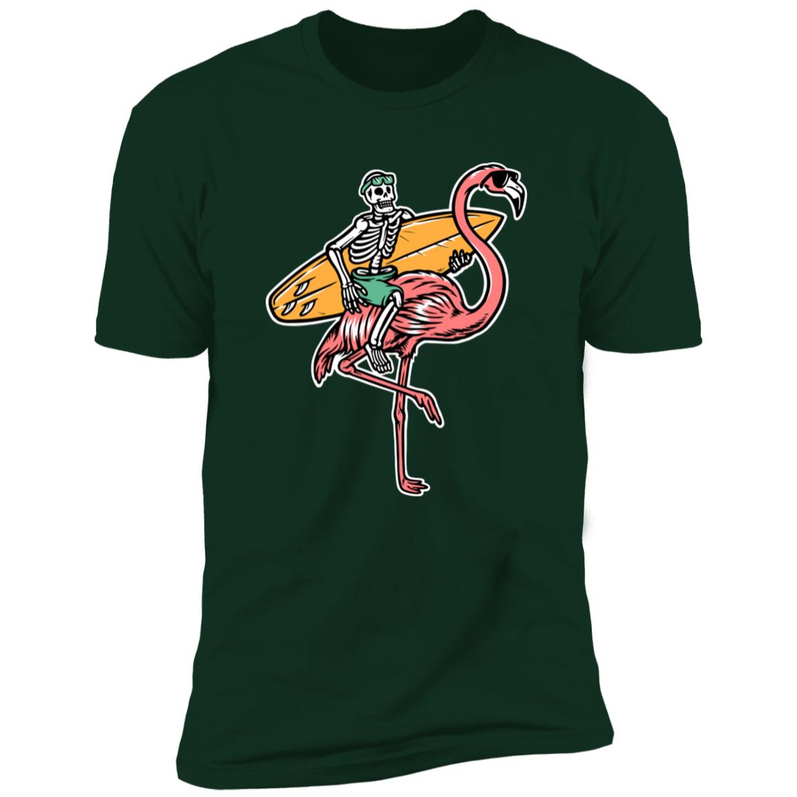 Retro Surfing skeleton on flamingo Premium Short Sleeve T-Shirt - Image 6