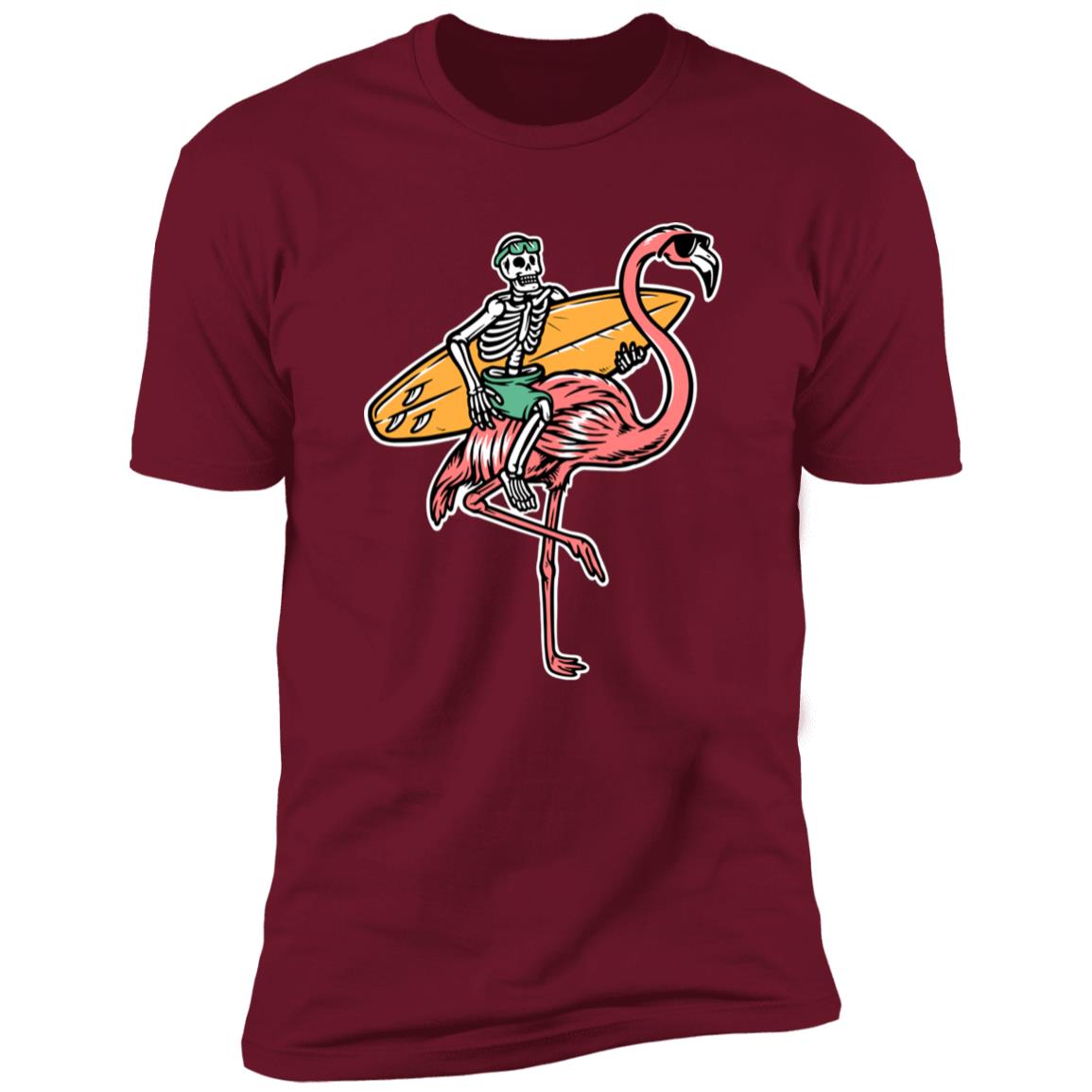 Retro Surfing skeleton on flamingo Premium Short Sleeve T-Shirt - Image 7