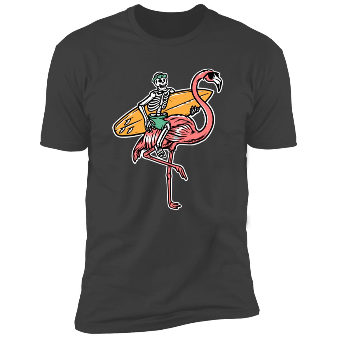 Retro Surfing skeleton on flamingo Premium Short Sleeve T-Shirt - Image 8
