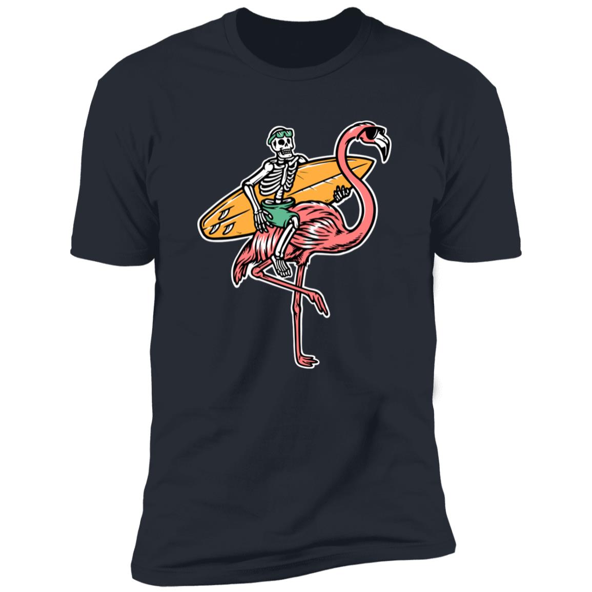 Retro Surfing skeleton on flamingo Premium Short Sleeve T-Shirt - Image 9