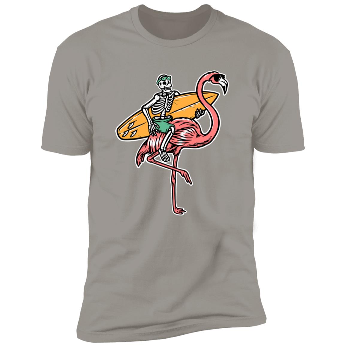 Retro Surfing skeleton on flamingo Premium Short Sleeve T-Shirt - Image 10